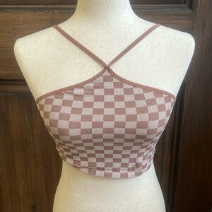 Free People Intimately Double Checkin’ Crop Checkerboard Halter Tank Size XS/S
